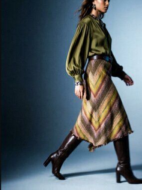 Vintage Skirt Women's 14 Tweed Southwestern Asymmetrical Midi Boho Eclectic